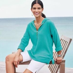 Soft Surroundings Turquoise Kemia Gauzy Hoodie
